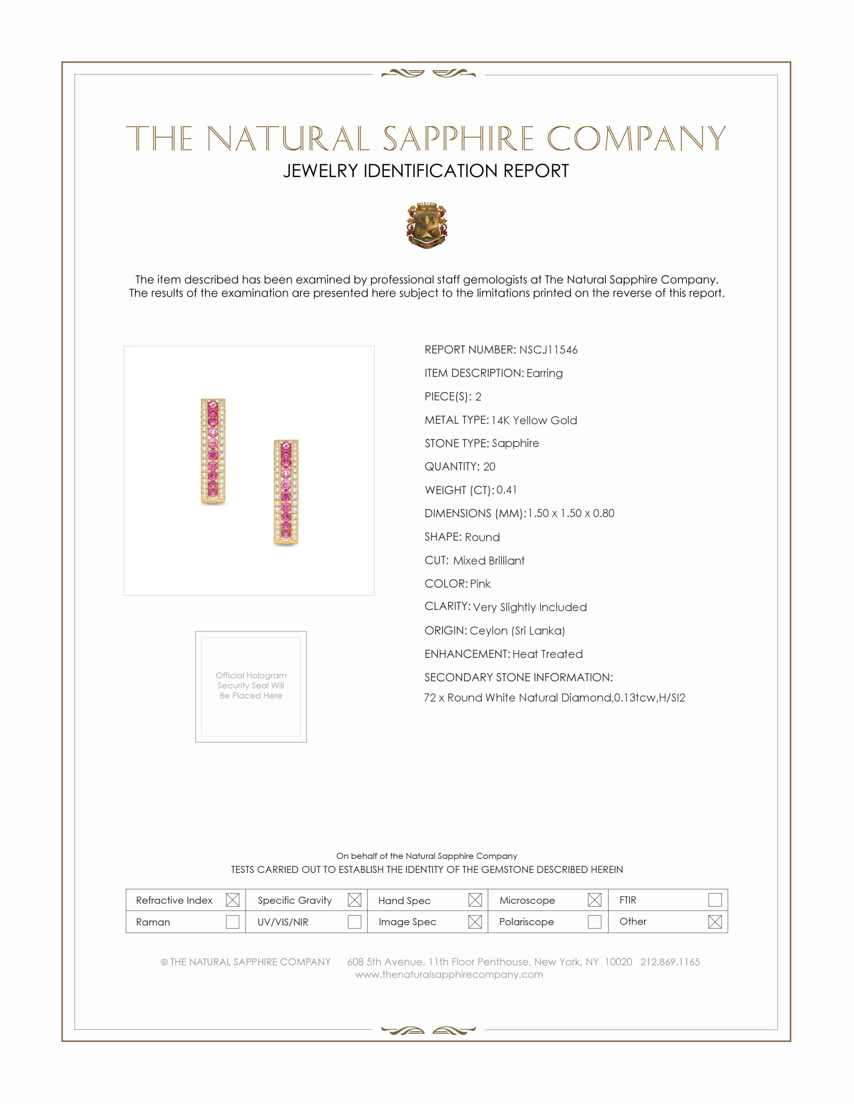 0.41 Ct.Tw. Pink Sapphire and Natural Diamond Pave Earrings, 14K Yellow Gold