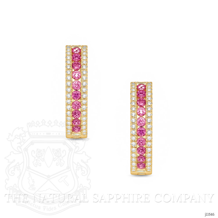 0.41 Ct.Tw. Pink Sapphire and Natural Diamond Pave Earrings, 14K Yellow Gold
