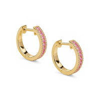 0.41 Ct.Tw. Pink Sapphire and Natural Diamond Pave Earrings, 14K Yellow Gold Image