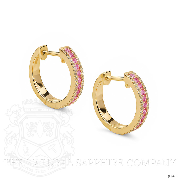 0.41 Ct.Tw. Pink Sapphire and Natural Diamond Pave Earrings, 14K Yellow Gold