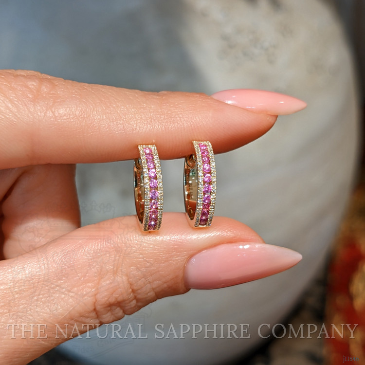 0.41 Ct.Tw. Pink Sapphire and Natural Diamond Pave Earrings, 14K Yellow Gold