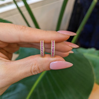 0.41 Ct.Tw. Pink Sapphire and Natural Diamond Pave Earrings, 14K Yellow Gold Life Style