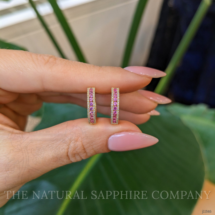 0.41 Ct.Tw. Pink Sapphire and Natural Diamond Pave Earrings, 14K Yellow Gold