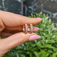 0.41 Ct.Tw. Pink Sapphire and Natural Diamond Pave Earrings, 14K Yellow Gold Life Style