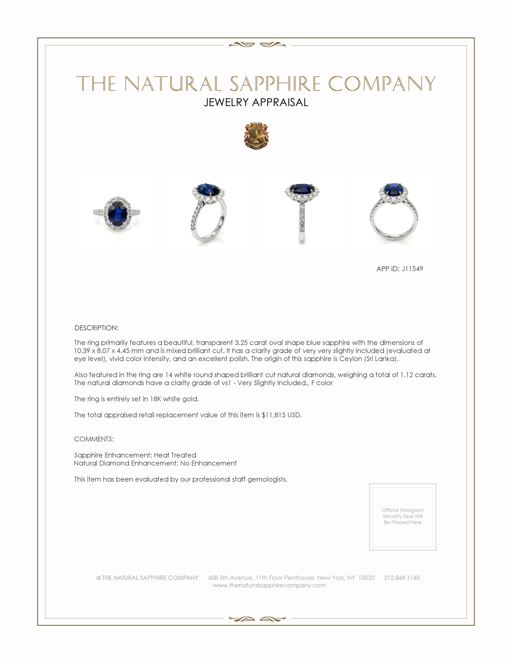 3.25 Ct. Blue Sapphire and Natural Diamond Pave Ring, 18K White Gold