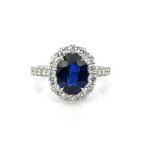 3.25 Ct. Blue Sapphire and Natural Diamond Pave Ring, 18K White Gold Video