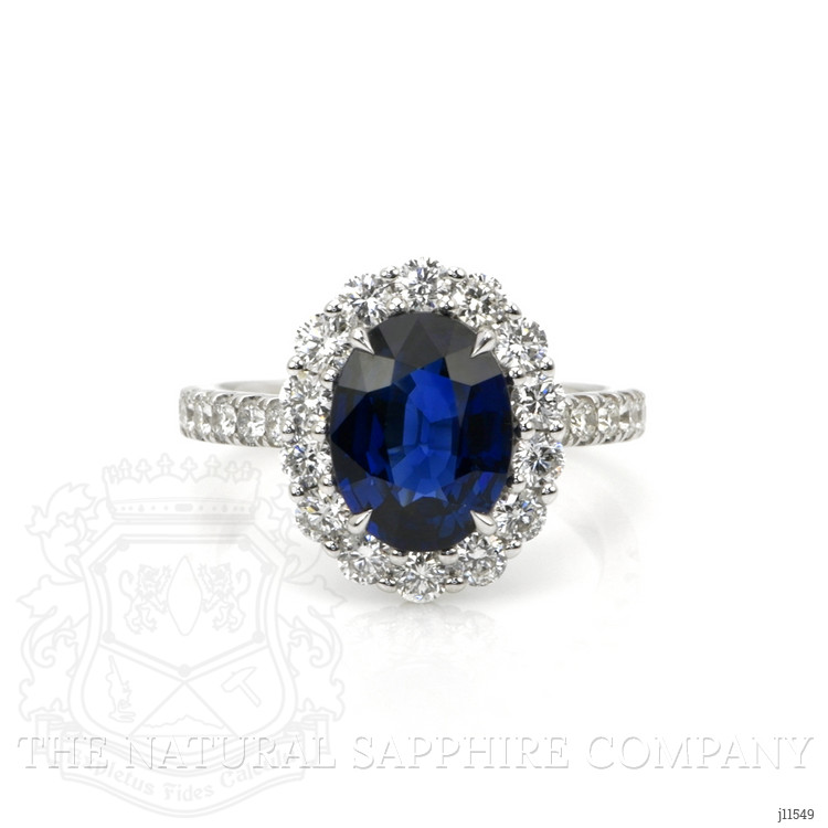 3.25 Ct. Blue Sapphire and Natural Diamond Pave Ring, 18K White Gold