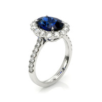 3.25 Ct. Blue Sapphire and Natural Diamond Pave Ring, 18K White Gold Image