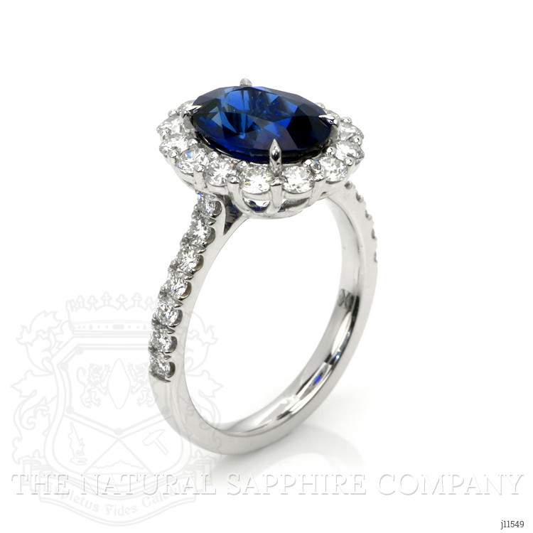 3.25 Ct. Blue Sapphire and Natural Diamond Pave Ring, 18K White Gold