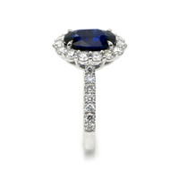 3.25 Ct. Blue Sapphire and Natural Diamond Pave Ring, 18K White Gold Image