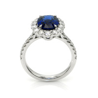 3.25 Ct. Blue Sapphire and Natural Diamond Pave Ring, 18K White Gold Image