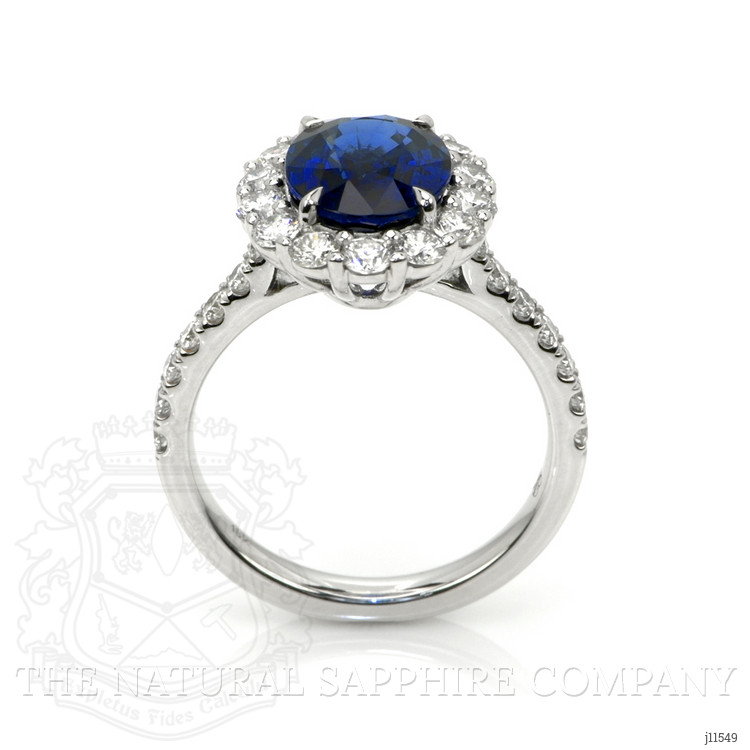 3.25 Ct. Blue Sapphire and Natural Diamond Pave Ring, 18K White Gold