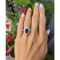 3.25 Ct. Blue Sapphire and Natural Diamond Pave Ring, 18K White Gold Life Style