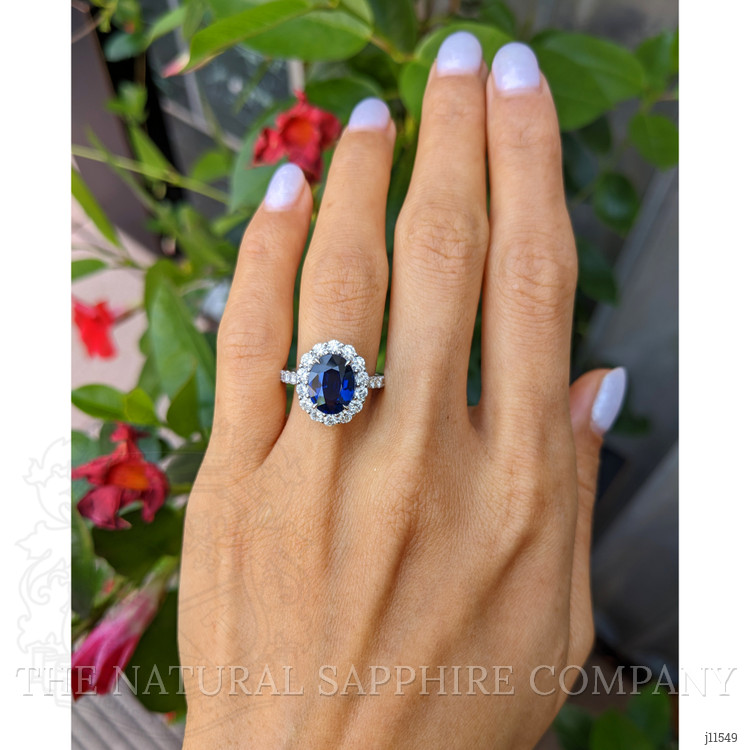 3.25 Ct. Blue Sapphire and Natural Diamond Pave Ring, 18K White Gold