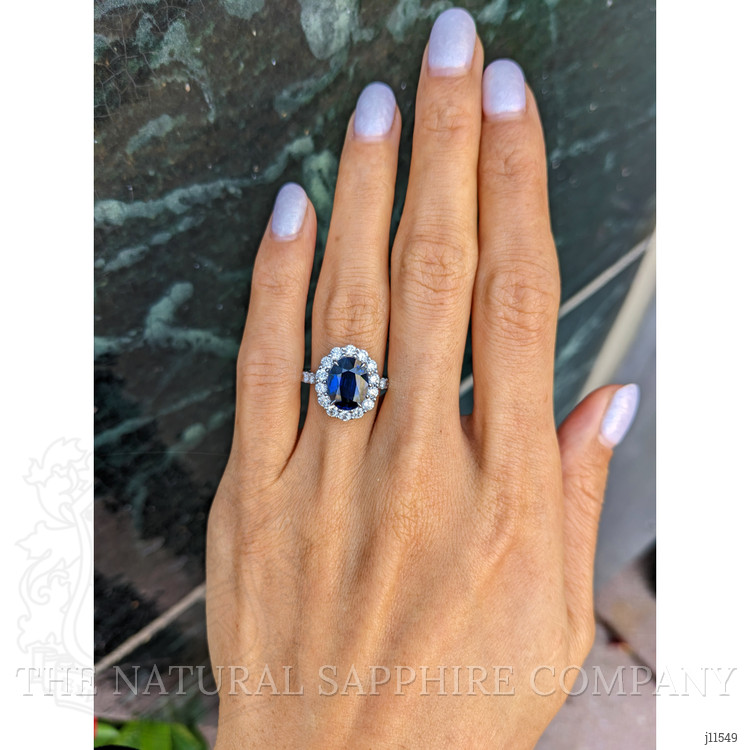 3.25 Ct. Blue Sapphire and Natural Diamond Pave Ring, 18K White Gold