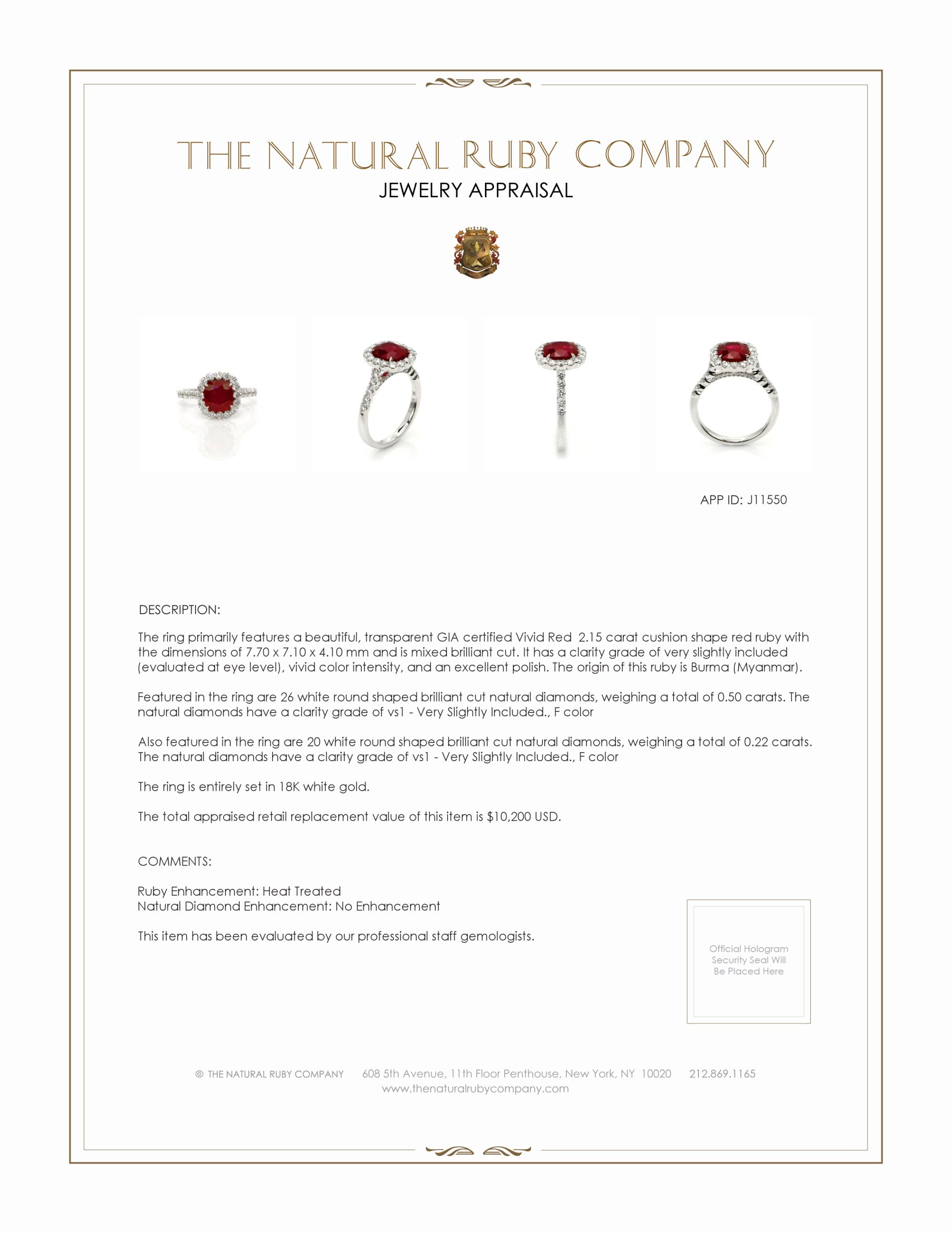 2.15 Ct. Ruby and Natural Diamond Pave Ring, 18K White Gold