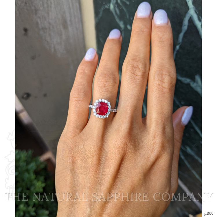 2.15 Ct. Ruby Natural Diamond Pave Ring, 18K White Gold