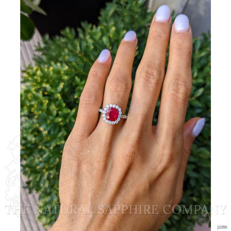 2.15 Ct. Ruby Natural Diamond Pave Ring, 18K White Gold