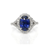 3.02 Ct. Blue Sapphire and Natural Diamond Pave Ring, 18K White Gold Video