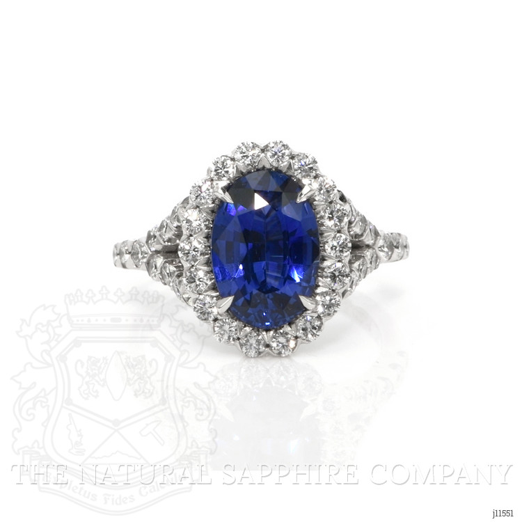 3.02 Ct. Blue Sapphire and Natural Diamond Pave Ring, 18K White Gold