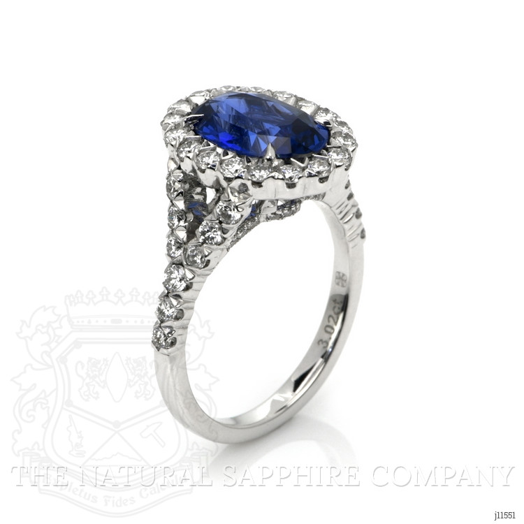 3.02 Ct. Blue Sapphire and Natural Diamond Pave Ring, 18K White Gold