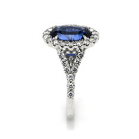 3.02 Ct. Blue Sapphire and Natural Diamond Pave Ring, 18K White Gold Image