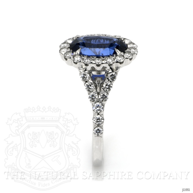 3.02 Ct. Blue Sapphire and Natural Diamond Pave Ring, 18K White Gold