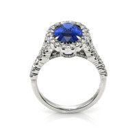 3.02 Ct. Blue Sapphire and Natural Diamond Pave Ring, 18K White Gold Image