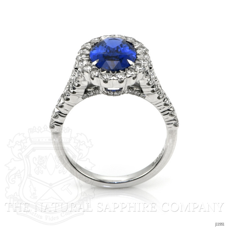 3.02 Ct. Blue Sapphire and Natural Diamond Pave Ring, 18K White Gold
