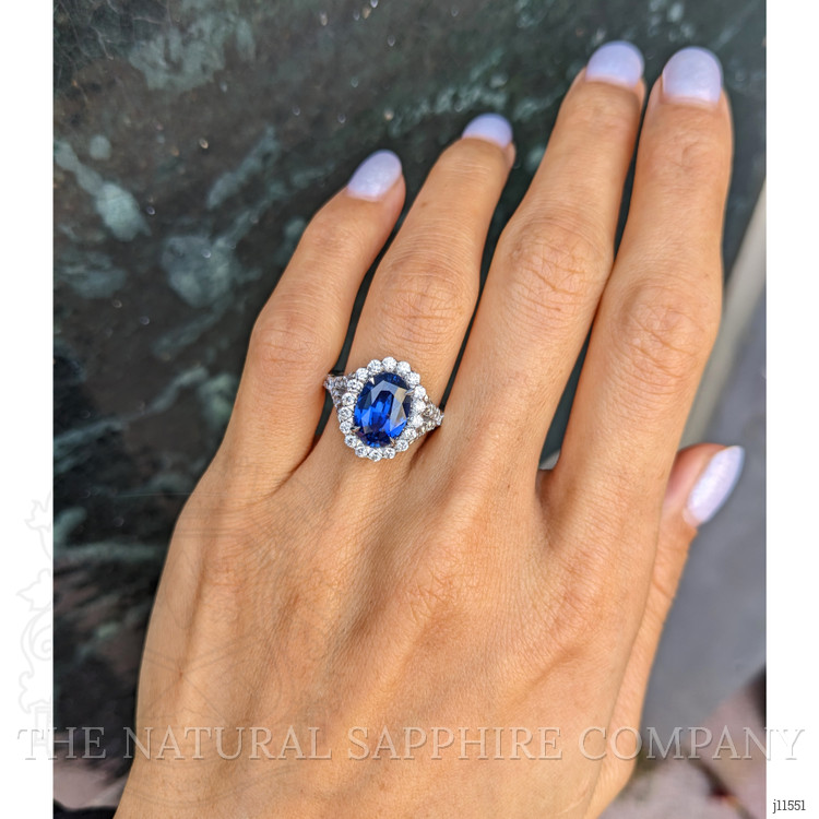 3.02 Ct. Blue Sapphire and Natural Diamond Pave Ring, 18K White Gold