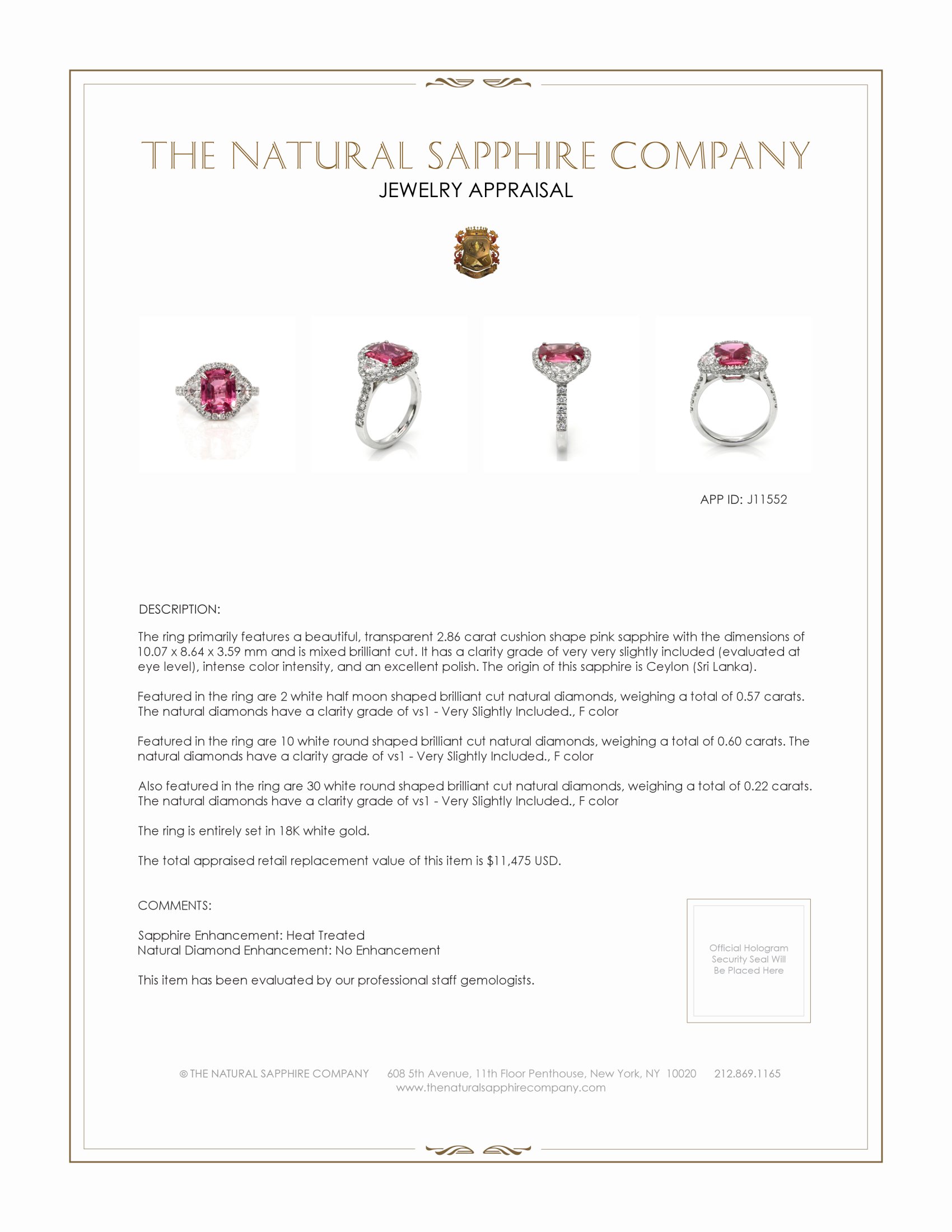 2.86 Ct. Pink Sapphire and Natural Diamond Pave Ring, 18K White Gold