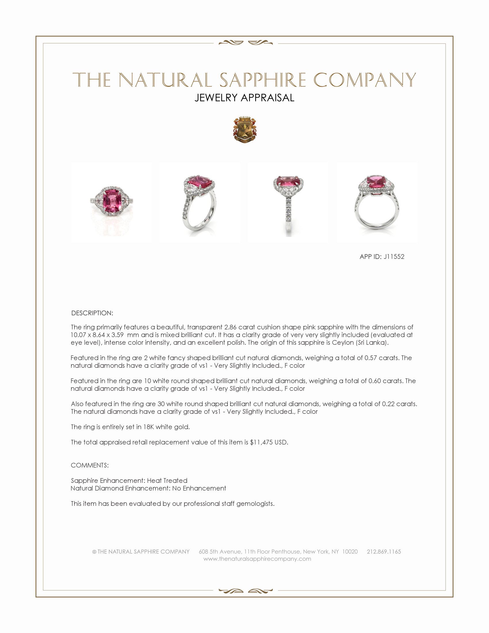 2.86 Ct. Pink Sapphire and Natural Diamond Pave Ring, 18K White Gold