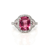 2.86 Ct. Pink Sapphire and Natural Diamond Pave Ring, 18K White Gold Video