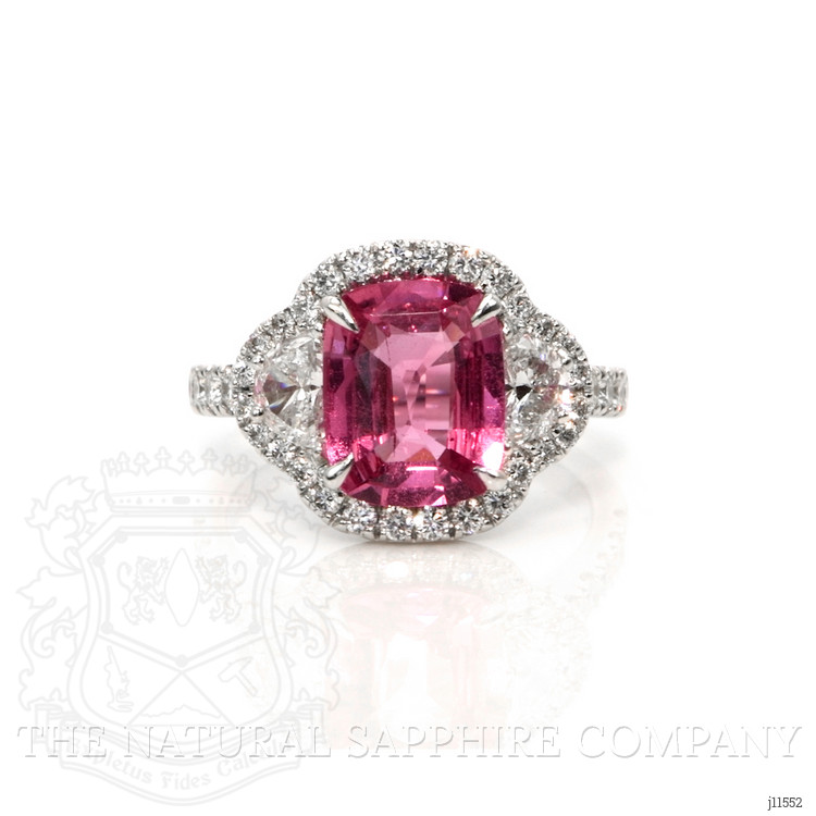 2.86 Ct. Pink Sapphire and Natural Diamond Pave Ring, 18K White Gold