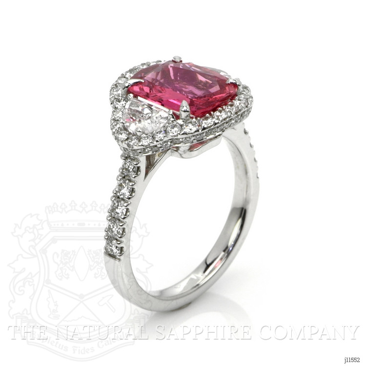 2.86 Ct. Pink Sapphire and Natural Diamond Pave Ring, 18K White Gold