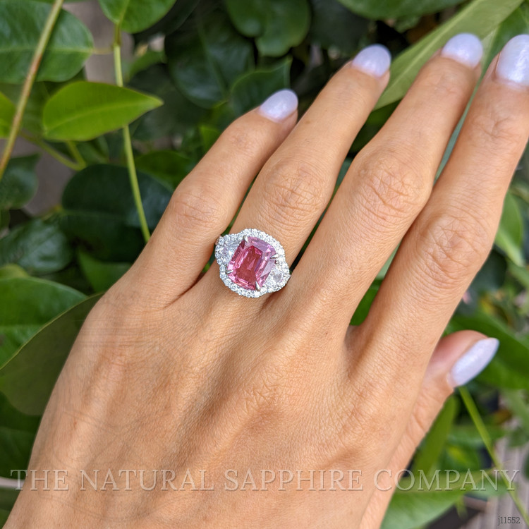 2.86 Ct. Pink Sapphire and Natural Diamond Pave Ring, 18K White Gold