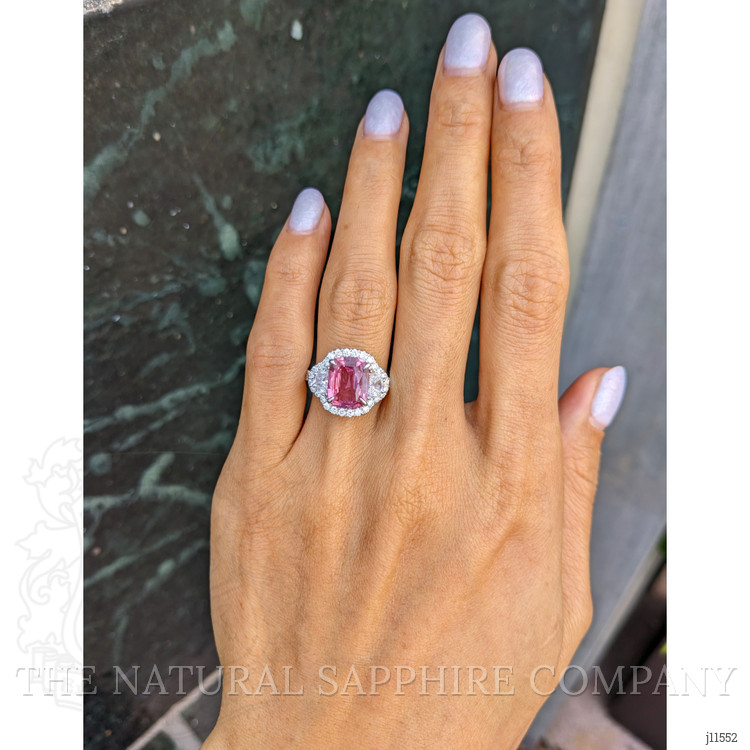 2.86 Ct. Pink Sapphire and Natural Diamond Pave Ring, 18K White Gold