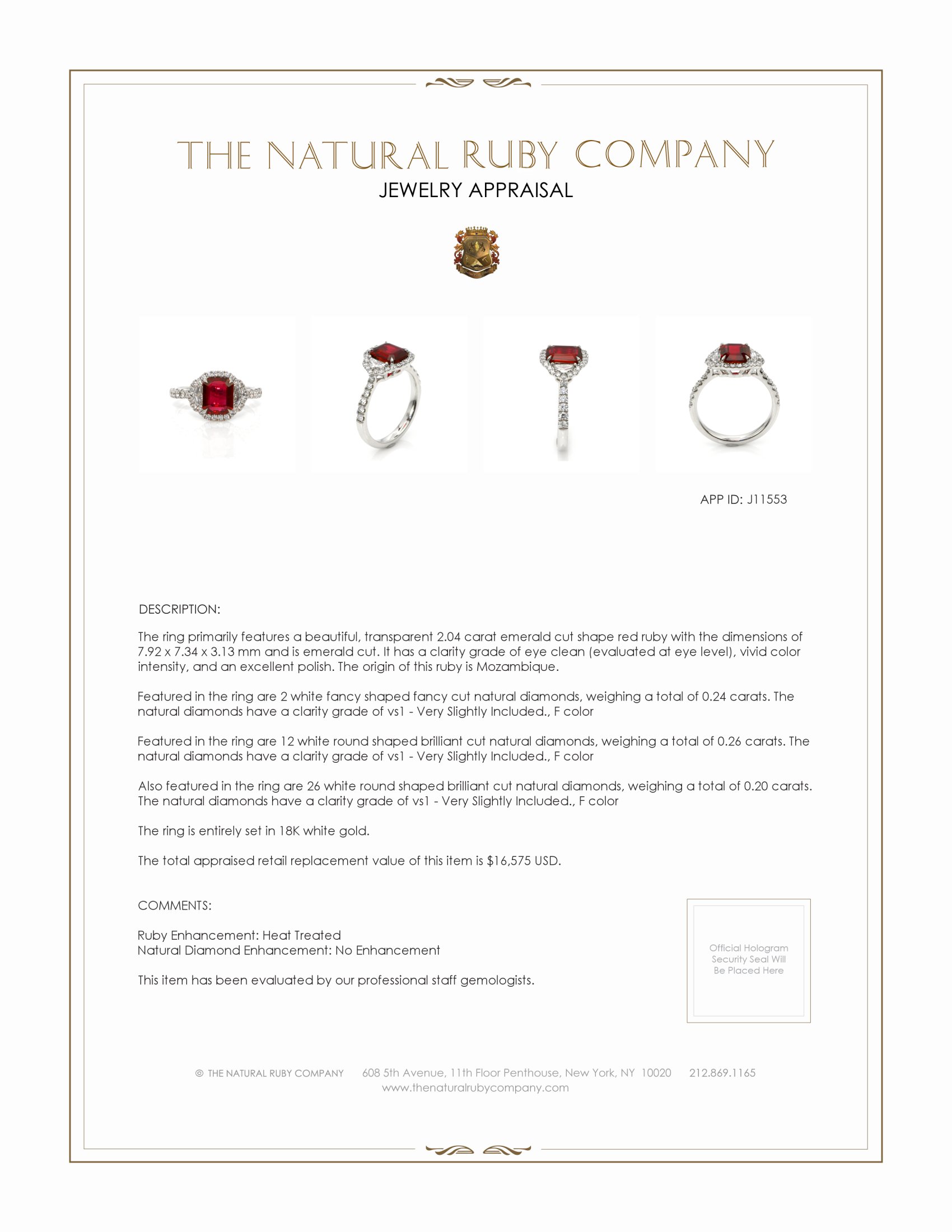 2.04 Ct. Ruby and Natural Diamond Pave Ring, 18K White Gold