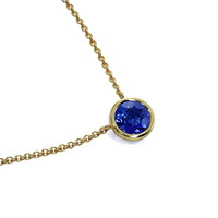0.65 Ct. Blue Sapphire Bezel Necklace, 14K Yellow Gold Image