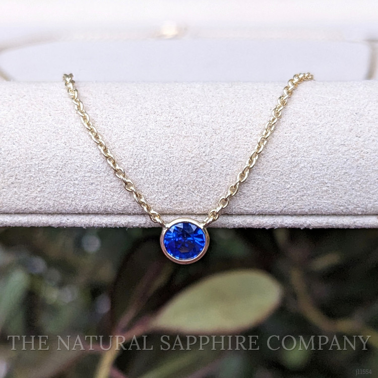 0.65 Ct. Blue Sapphire Bezel Necklace, 14K Yellow Gold