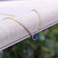 0.65 Ct. Blue Sapphire Bezel Necklace, 14K Yellow Gold Life Style