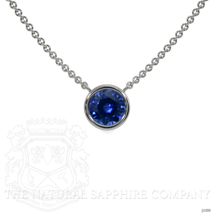 0.65 Ct. Blue Sapphire Bezel Necklace, 14K White Gold