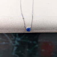 0.65 Ct. Blue Sapphire Bezel Necklace, 14K White Gold Life Style