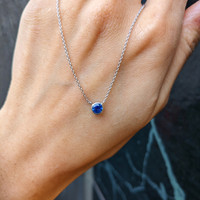 0.65 Ct. Blue Sapphire Bezel Necklace, 14K White Gold Life Style