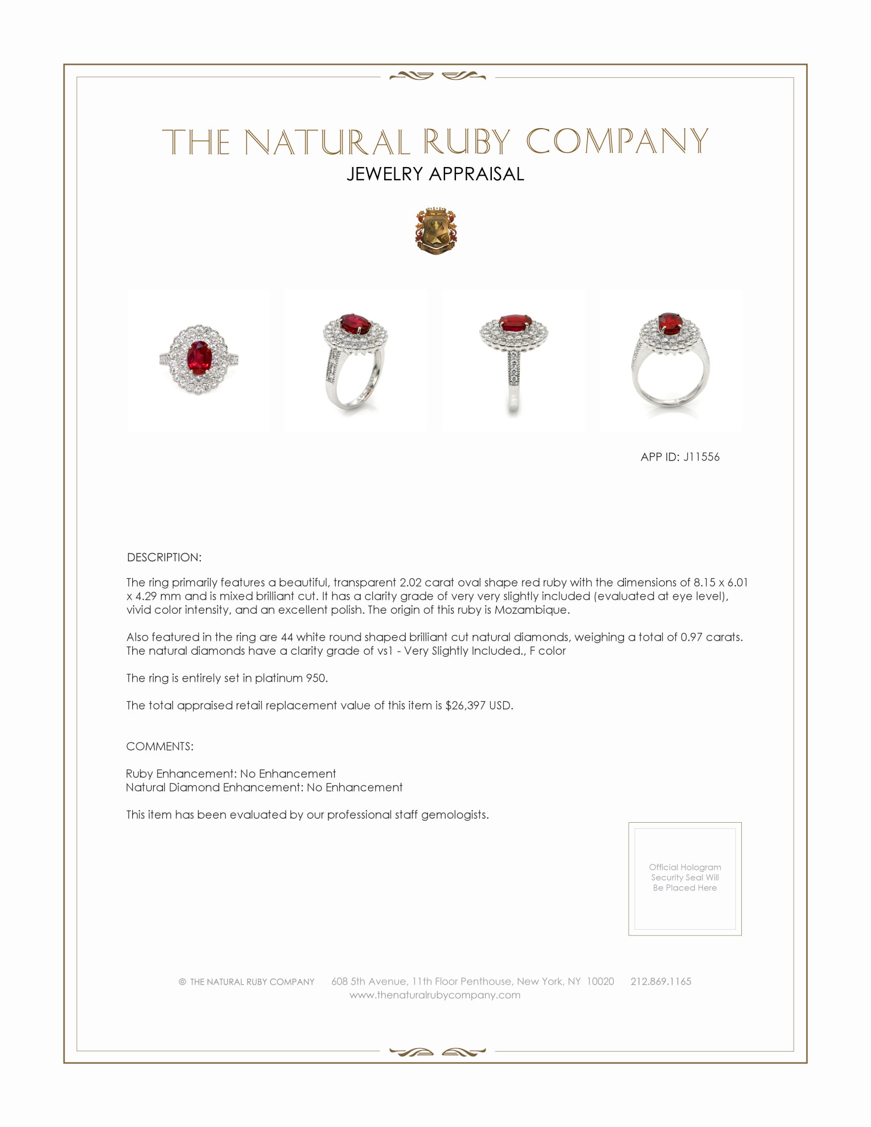 2.02 Ct. Ruby and Natural Diamond Pave Ring, Platinum 950