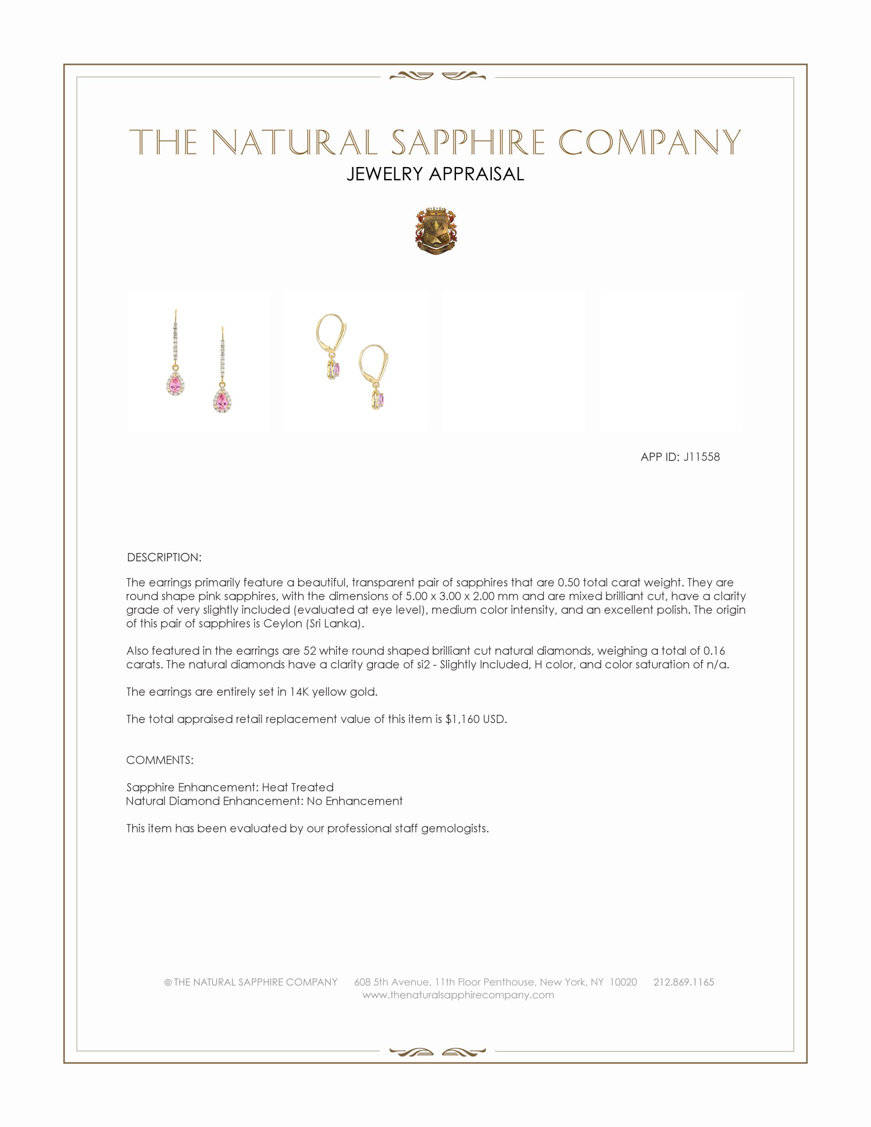 0.50 Ct.Tw. Pink Sapphire and Natural Diamond Pave Earrings, 14K Yellow Gold