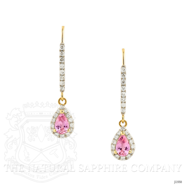 0.50 Ct.Tw. Pink Sapphire and Natural Diamond Pave Earrings, 14K Yellow Gold