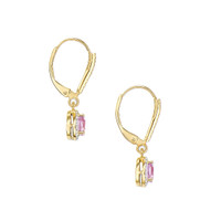 0.50&nbsp;Ct.Tw.Total Carat Weight Pink Sapphire and Natural Diamond Pave Earrings, 14K Yellow Gold Image