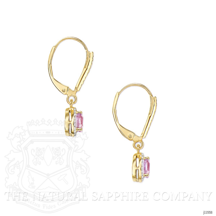 0.50 Ct.Tw. Pink Sapphire and Natural Diamond Pave Earrings, 14K Yellow Gold