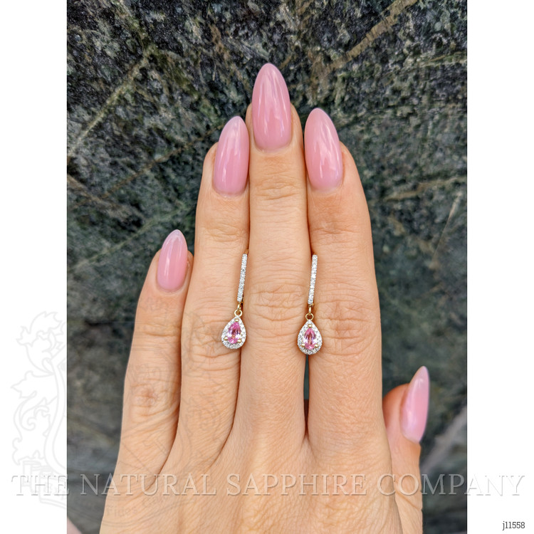 0.50 Ct.Tw. Pink Sapphire and Natural Diamond Pave Earrings, 14K Yellow Gold